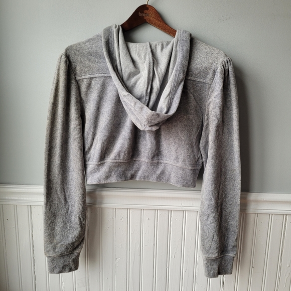 Vintage Y2K Gray Velour/Velvet Zip up Cropped Hoodie Jacket Arizona Large - Picture 7 of 14